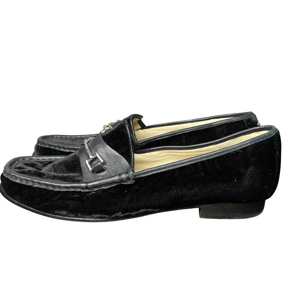 Sam Edelman Talia Velvet Loafers Black Leather Bit Buckle Women's Shoes‎ 8